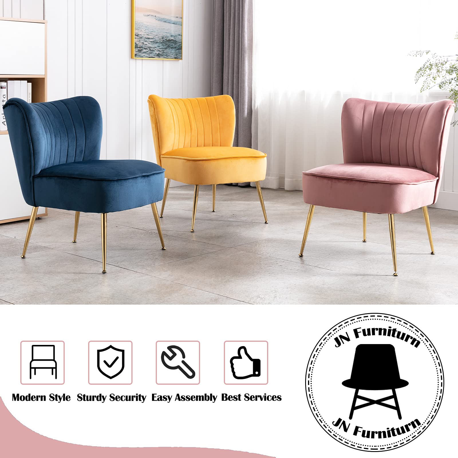 Velvet Accent Chair Set of 2 Comfy Living Room Chair Armless Slipper Chair