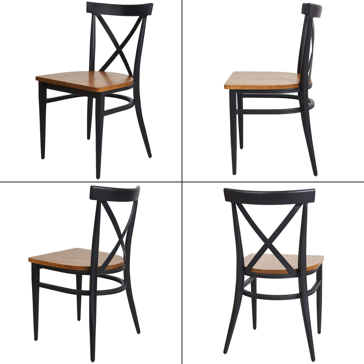 Black Metal Dining Chairs Set of 2 Heavy Duty Kitchen Chairs Fully Assembled