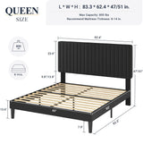 Queen Bed Frame, Velvet Upholstered Platform Bed