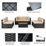 7 Piece Outdoor Patio Furniture Set, Black PE Rattan Wicker Sofa Set