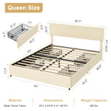 Queen Bed Frame with 4 Storage Drawers, Modern BedFrame with Rivet Adjustable