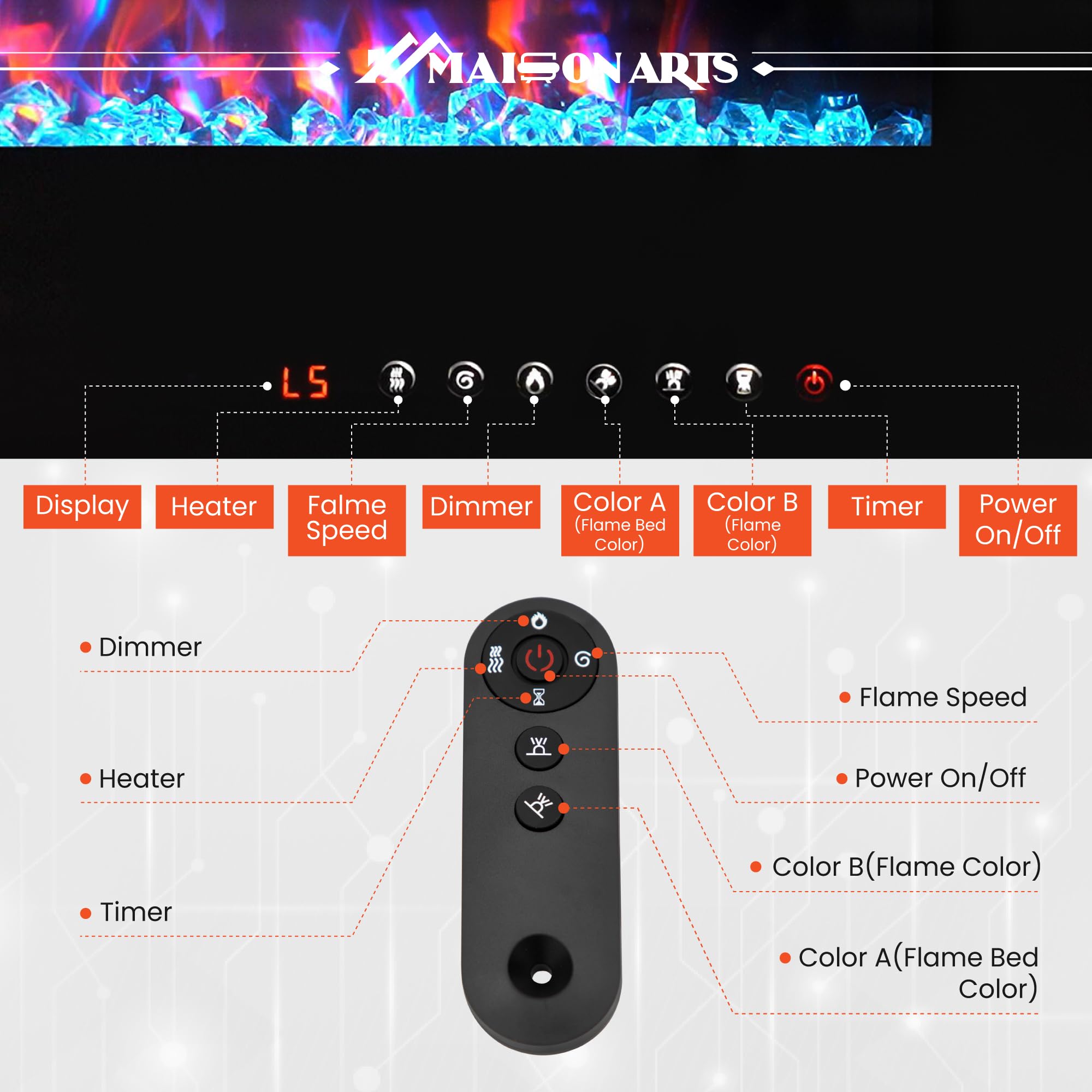 Wall Mounted & Recessed Fireplace Heater with Remote
