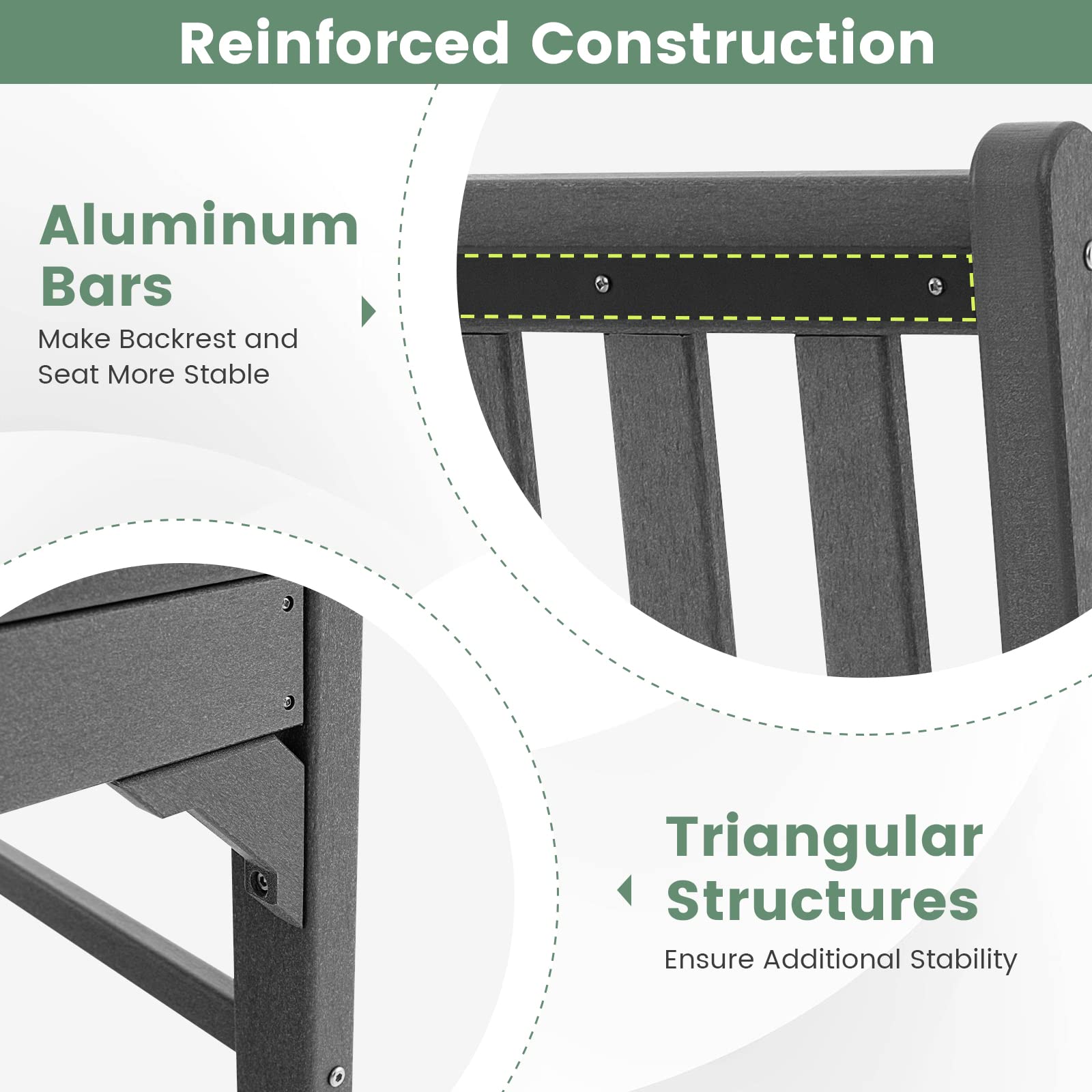 Outdoor Patio Garden Bench - All-Weather HDPE Patio Bench with Backrest