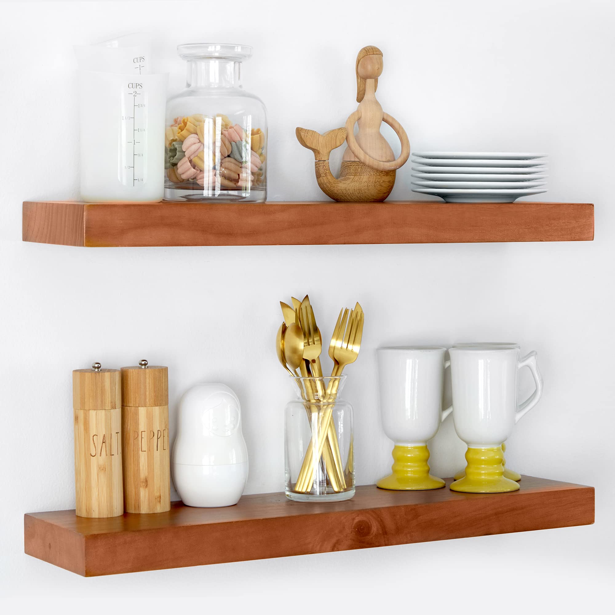 Rustic Farmhouse Floating Shelves - Bathroom Wooden Shelves for Wall Mounted