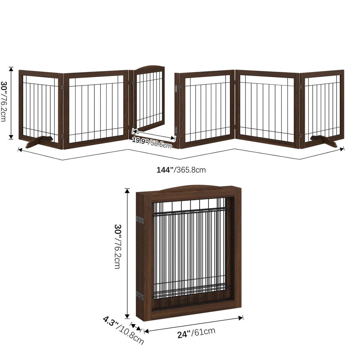 Folding No-Assembly Pet Gate 144" Wide, 30" Tall Wooden Dog Gate