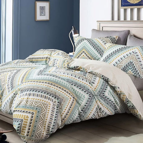 Comforter King Size, 600 Thread Count Cotton Golden & Blue Bohemian Pattern