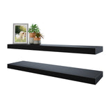 Floating Shelves, Black Wall Mounted Wooden Shelves with Invisible Brackets Set of 2