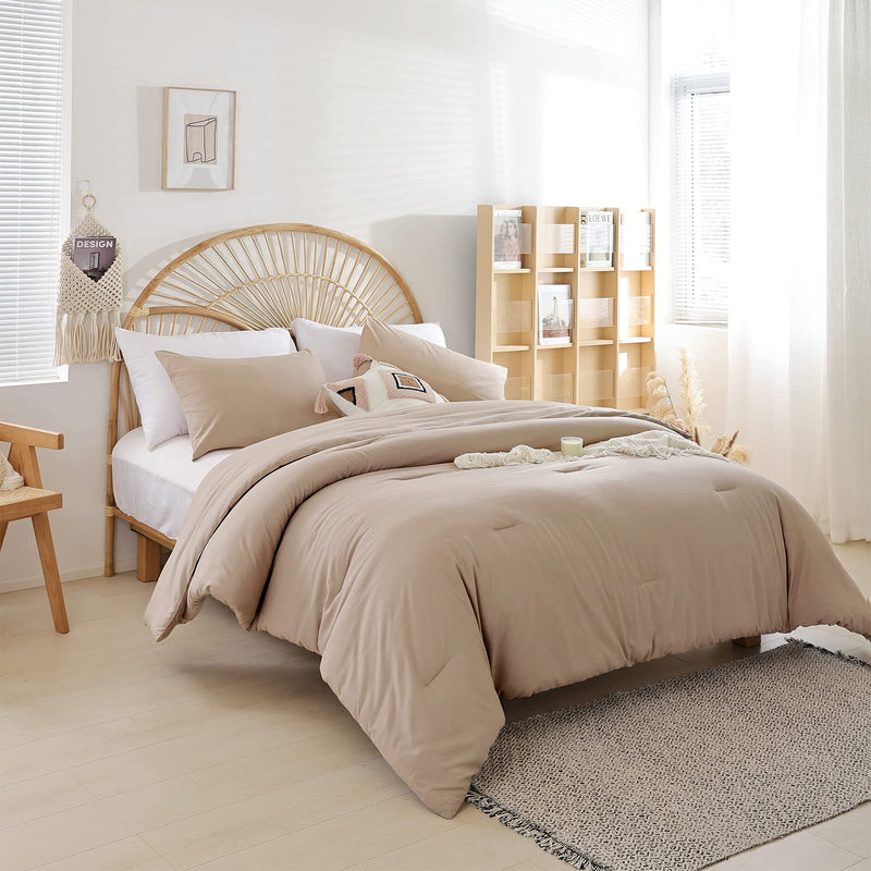 King Size Comforter Set Taupe Solid Color Lightweight Microfiber Bedding Comforter Sets