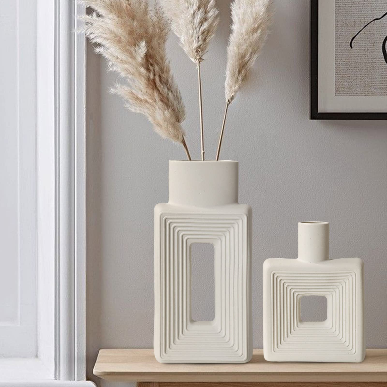 White Ceramic Vase Set of 2