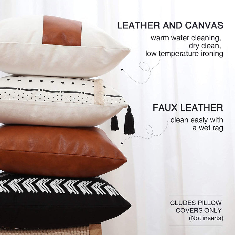 Boho Throw Pillow Covers 18 x 18 Set of 4 - Modern Stripe Geometric Farmhouse Decorative Pillow Cover Sets for Pillows