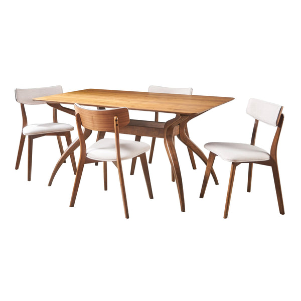 Nissie Mid-Century Wood Dining Set with Fabric Chairs, 5-Pcs Set