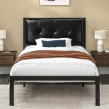 Twin Bed Frames with Faux Leather Headboard for Kids, Platform Bed Frame