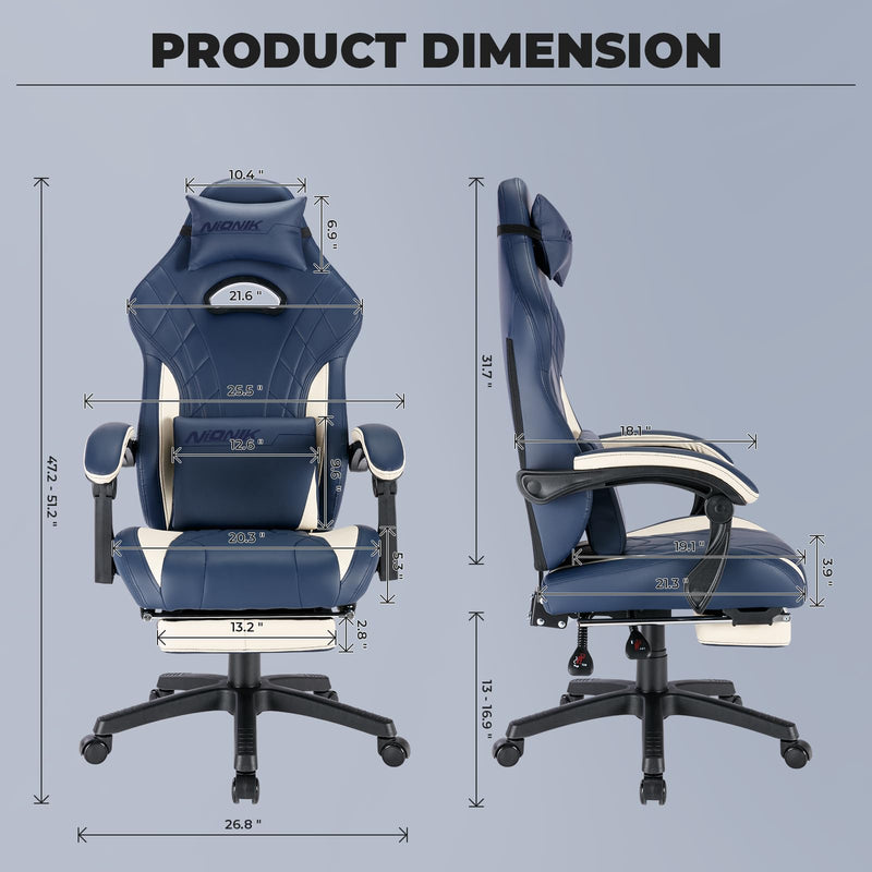 Gaming Chair with Footrest and Massage Lumbar Support