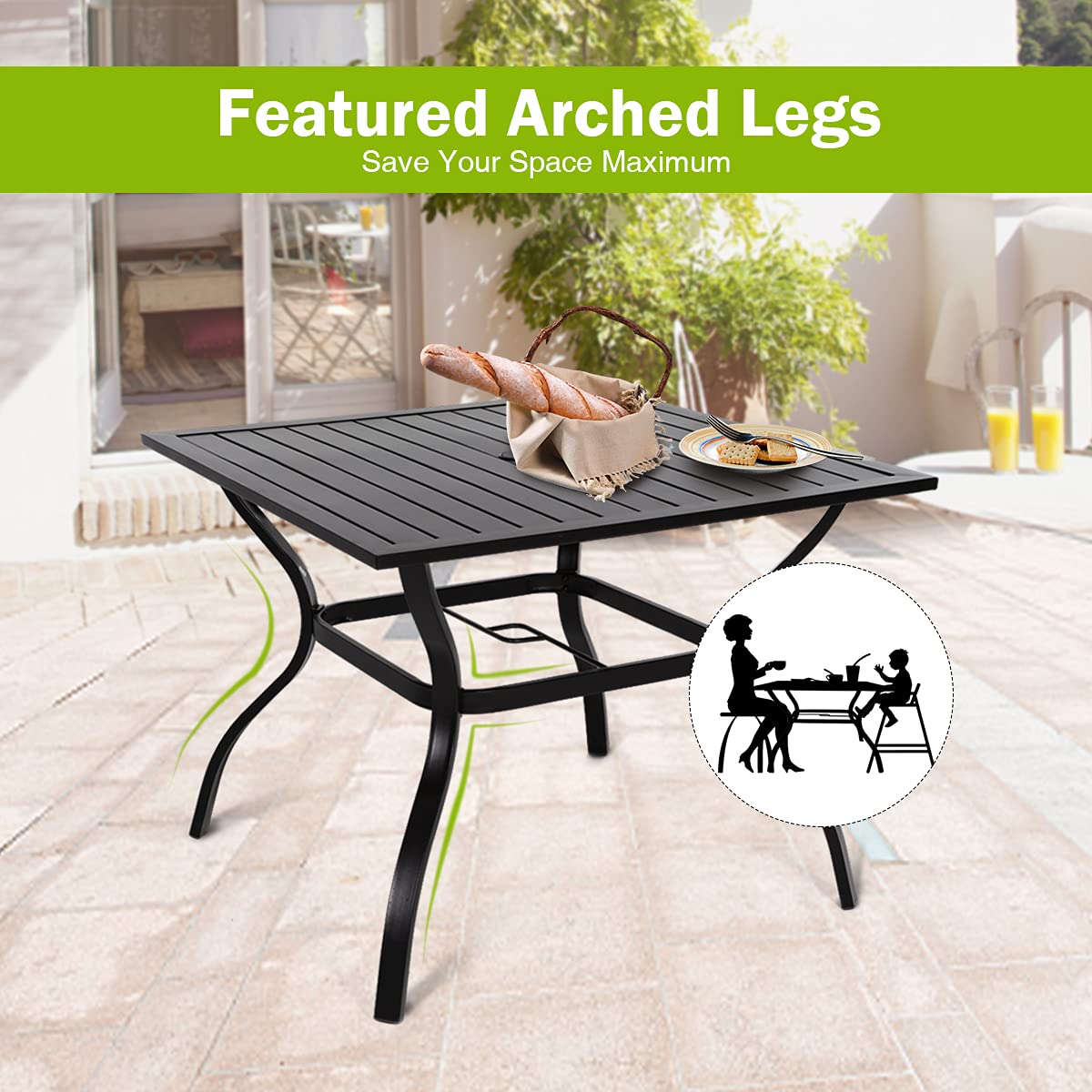 Outdoor Metal Patio Dining Table with Umbrella Hole