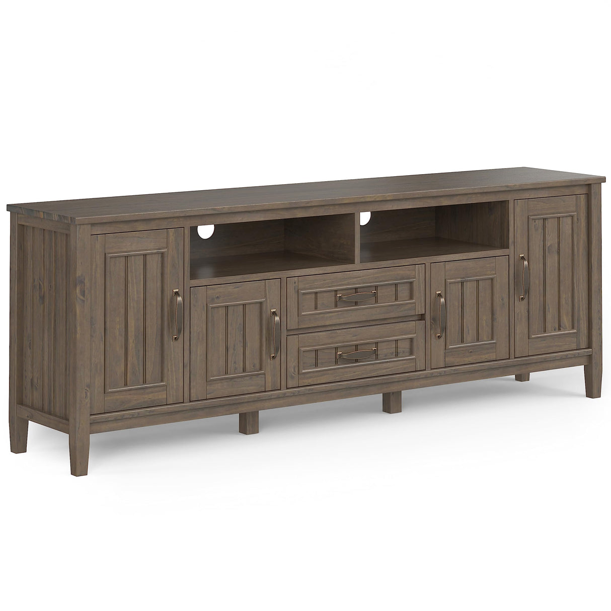 Lev SOLID WOOD 72 Inch Wide Contemporary TV Media Stand in Smoky Brown