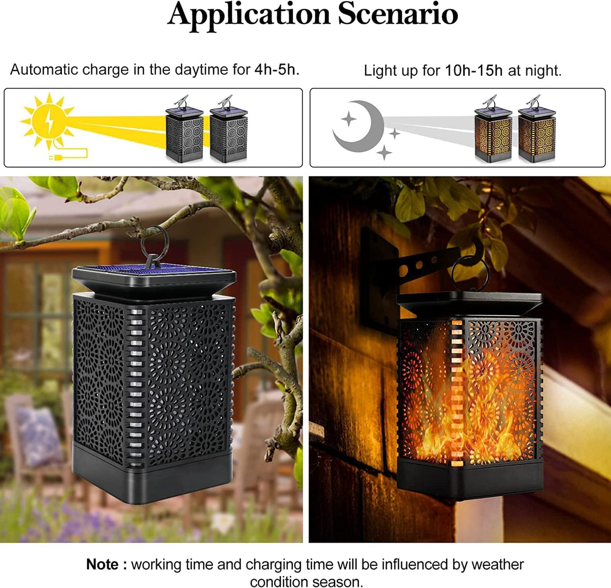 Solar Lantern Lights Dancing Flame Waterproof Outdoor Hanging Lantern