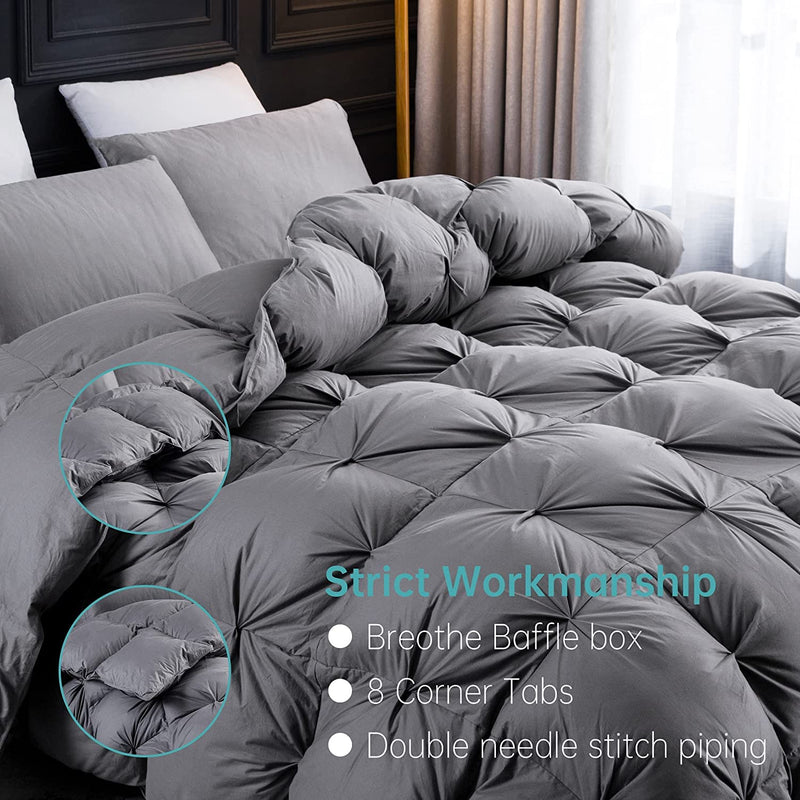 Pinch Pleat Feathers Down Comforter King Size Duvet Insert,750+ Fill Power