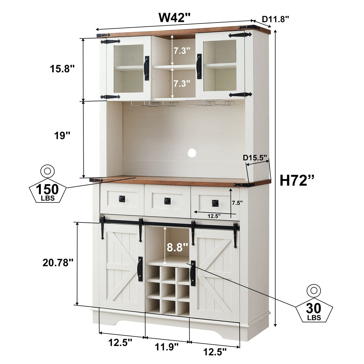 Farmhouse Bar Cabinet, Kitchen Storage Cabinet w/Sliding Barn Door