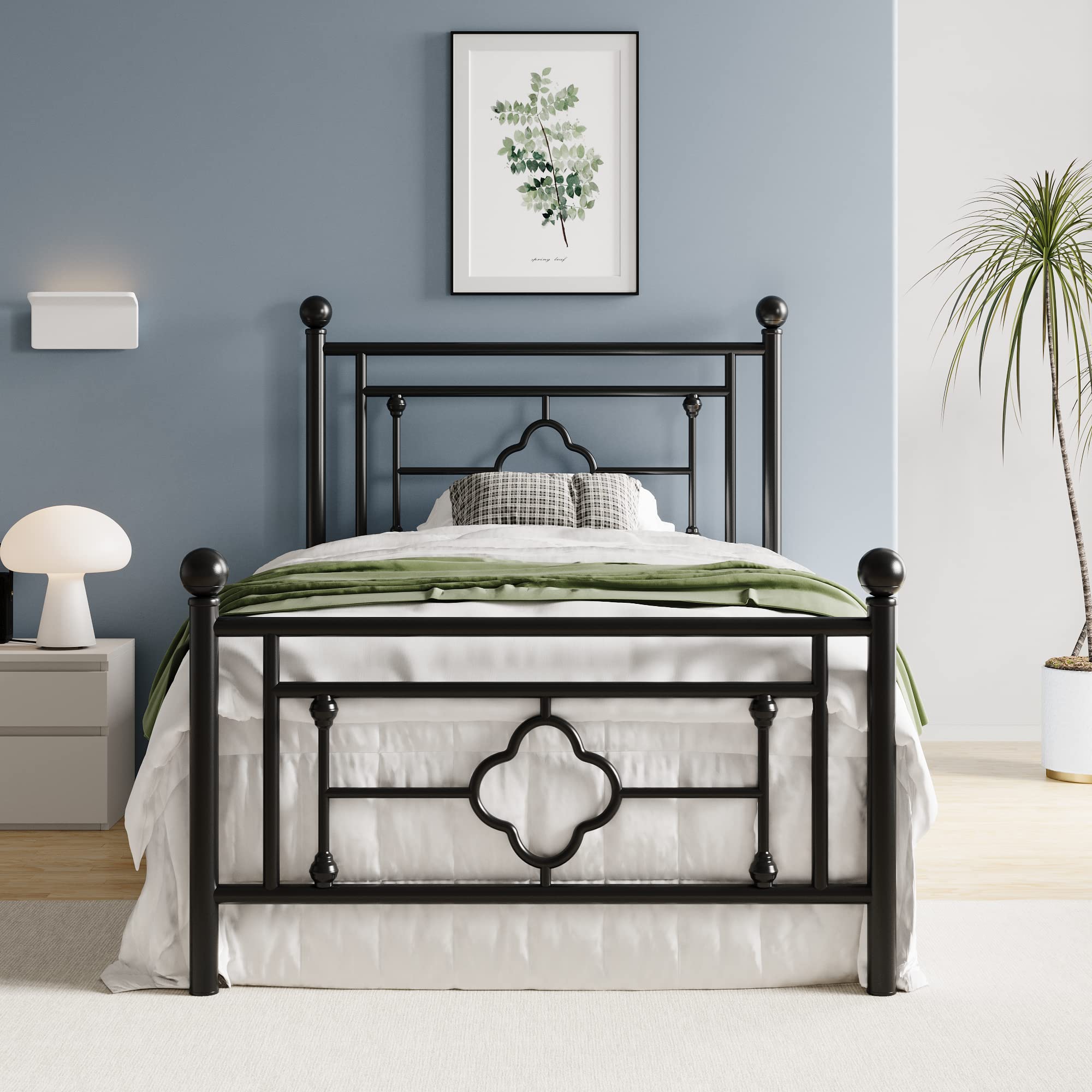 14 Inch Twin Size Metal Platform Bed Frame, Vintage Victorian Style