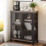 Industrial Coffee Bar Cabinet with Storage, Farmhouse Wood Metal Cabinet