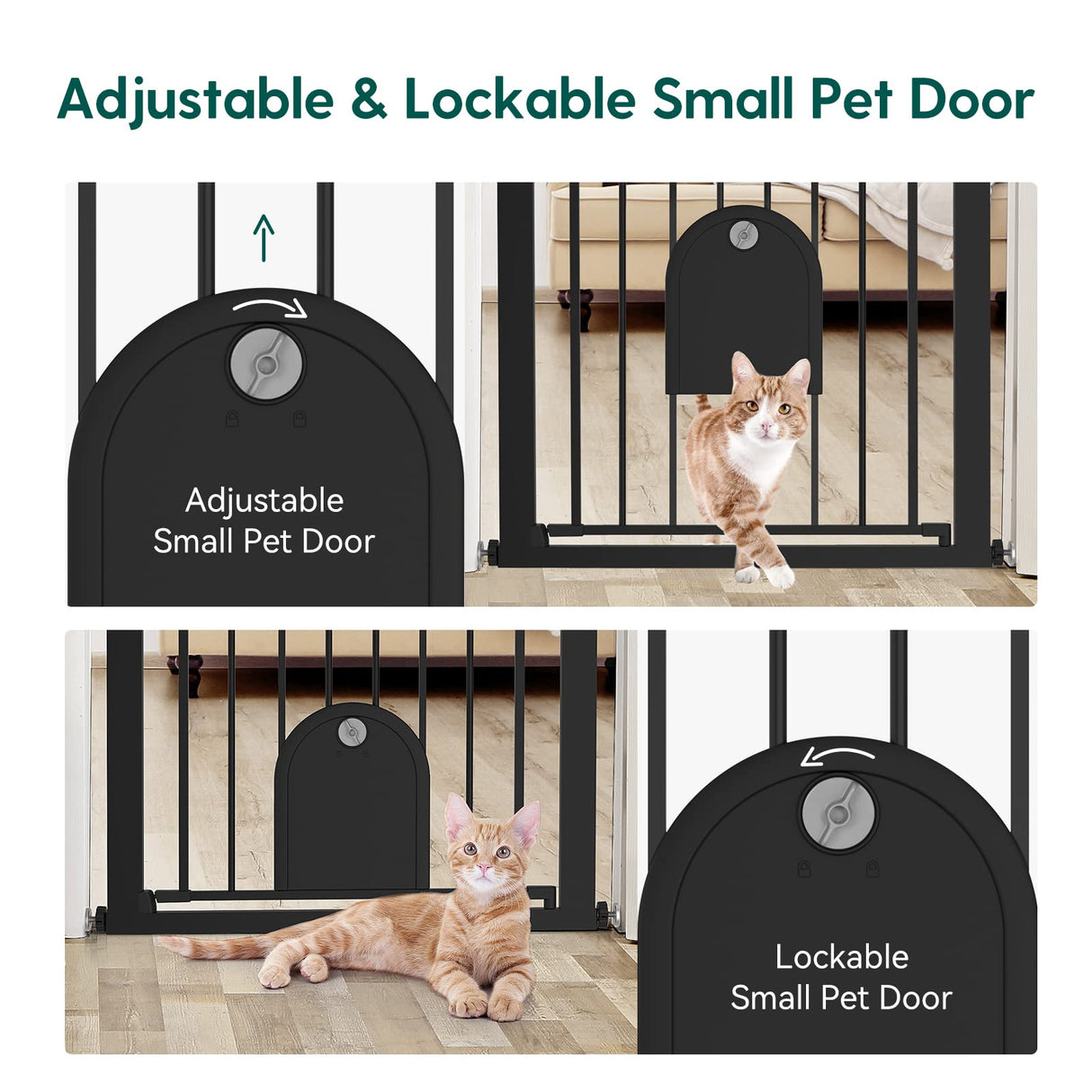 Auto Close Baby Gate with Small Cat Door, 29-43" Metal Cat Gate for Doorway, Stairs