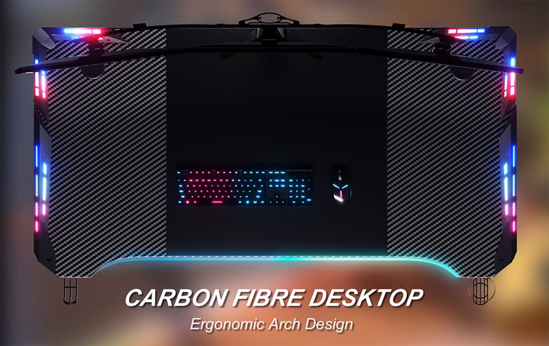 47 Inch Gaming Desk with LED Lights Carbon Fibre Surface Gaming Table