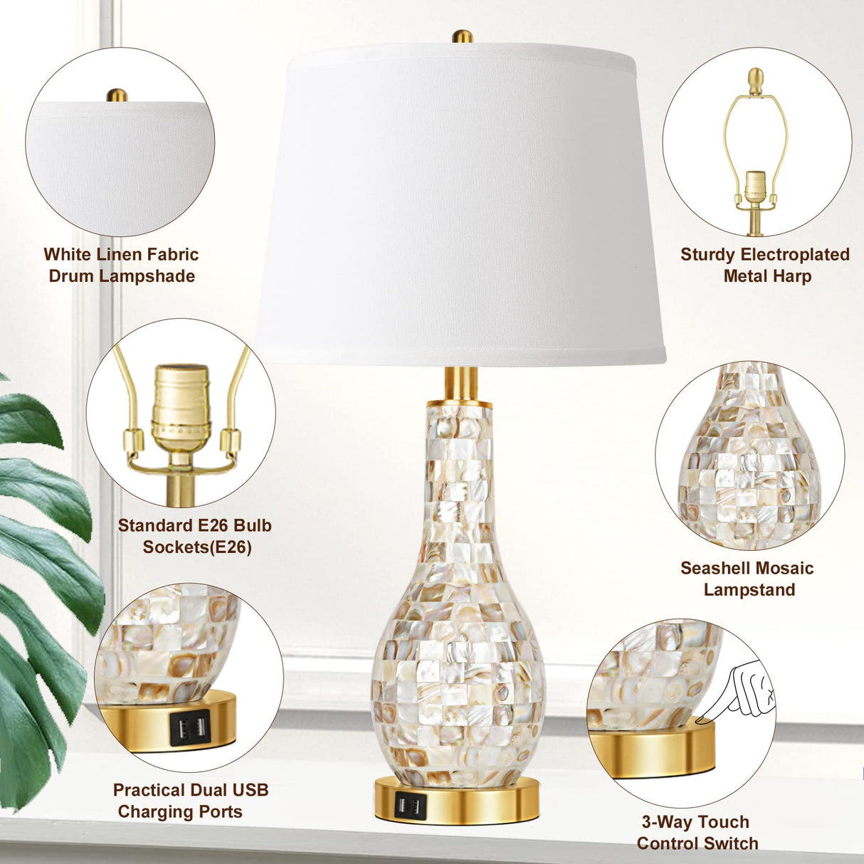 Gold Table Lamps for Living Room Set of 2