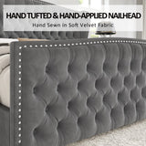 Platform Bed Frame, Velvet Upholstered Bed with Deep Button Tufted Headboard