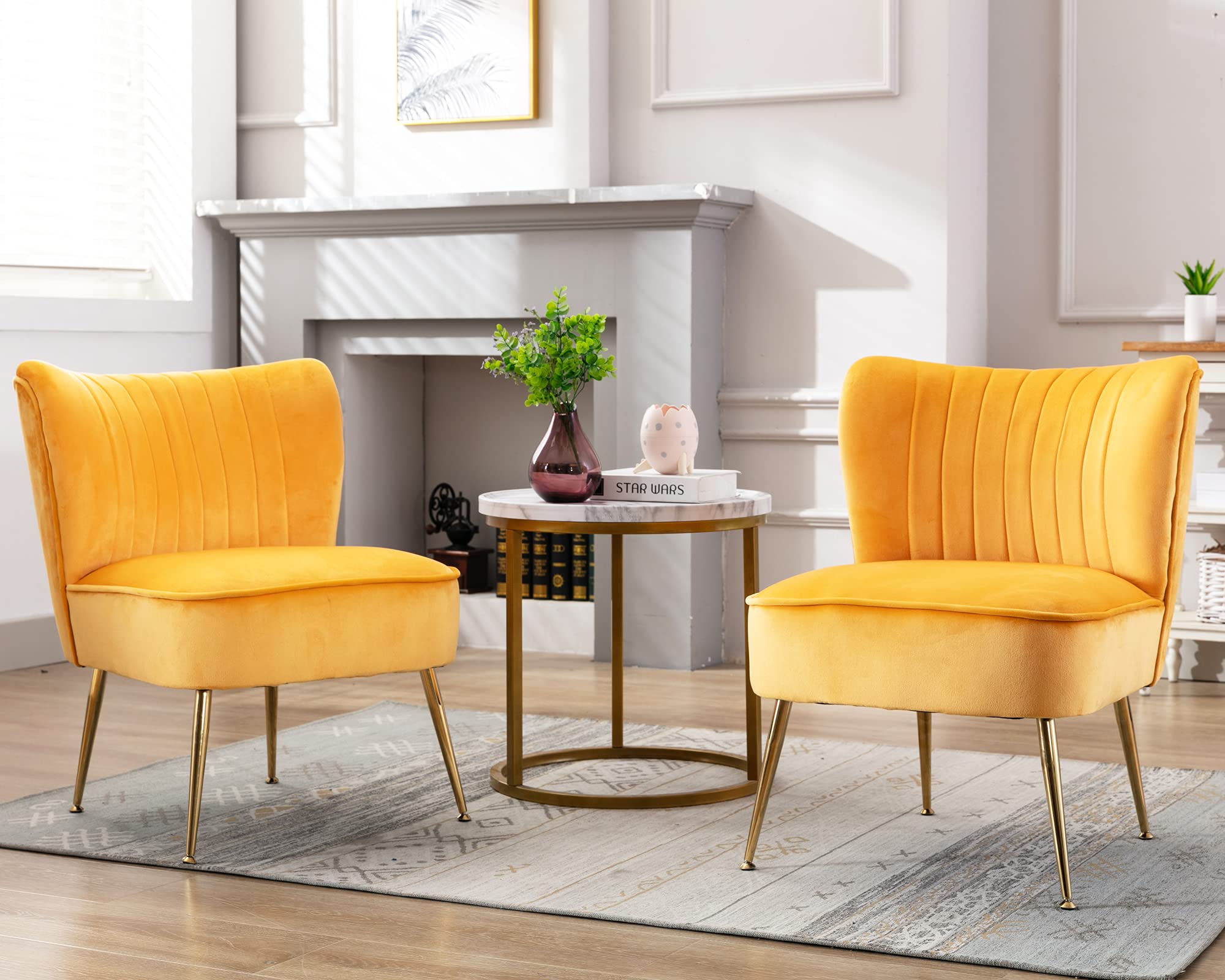 Velvet Accent Chair Set of 2 Comfy Living Room Chair Armless Slipper Chair