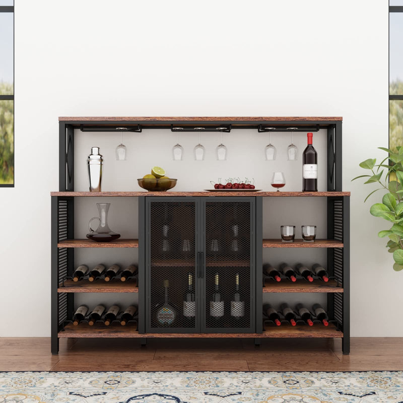 Wine Bar Cabinet, 55 Inches Kitchen Sideboard Buffet Cabinet