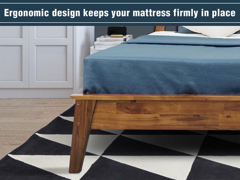 Acacia Kaylin Wooden Bed Frame with Headboard, Solid Wood Platform Bed, Easy Assembly, No Box Spring Needed, Queen, Caramel