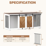 72.4" Large Double Dog Crate Furniture, Wooden Dog Crate Kennel Furniture