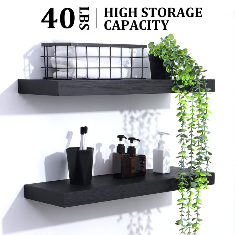 Black Floating Shelves, 8 Inch Deep Shelves for Wall, Farmhouse Rustic Wood Wall Shelves