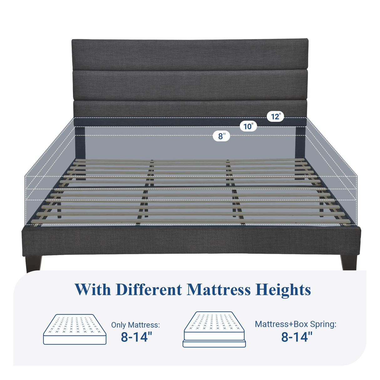 King Bed Frame Platform Bed with Fabric Upholstered Headboard