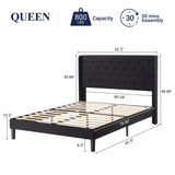 Queen Size Bed Frame with Button Tufted Wingback Headboard, Modern Upholstered