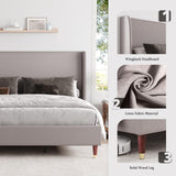 Upholstered Bed Frame Queen Size Platform Bed with Wingback Headboard/No Box