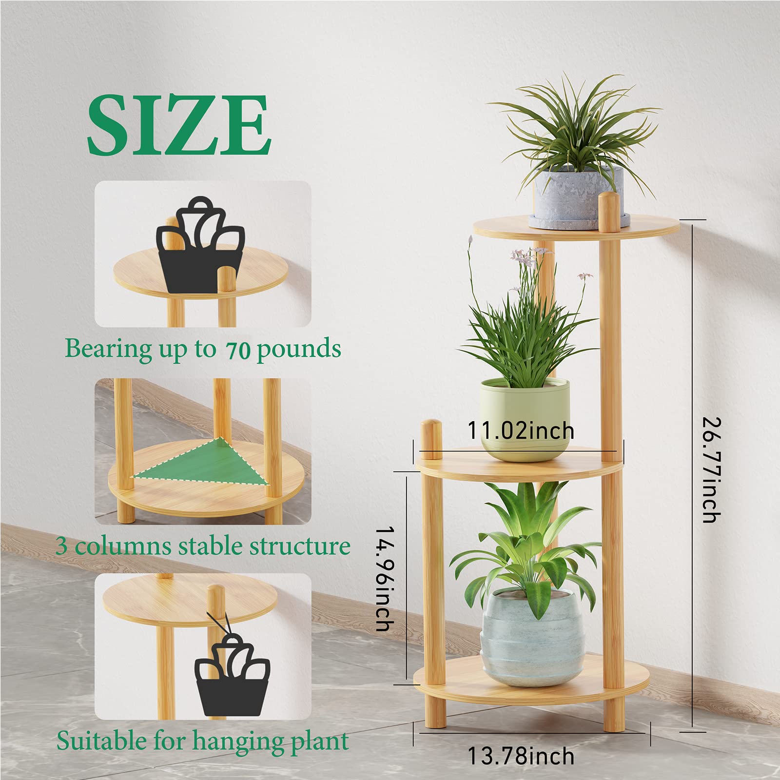 3-Tier Bamboo Plant Stand – Easy Assembly, Waterproof & Stable