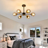 6 Light Chandelier, Large Ceiling Light Fixture with Glass Classic