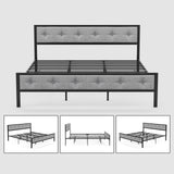 Metal King Size Bed Frame with Upholstered Linen Headboard Footboard