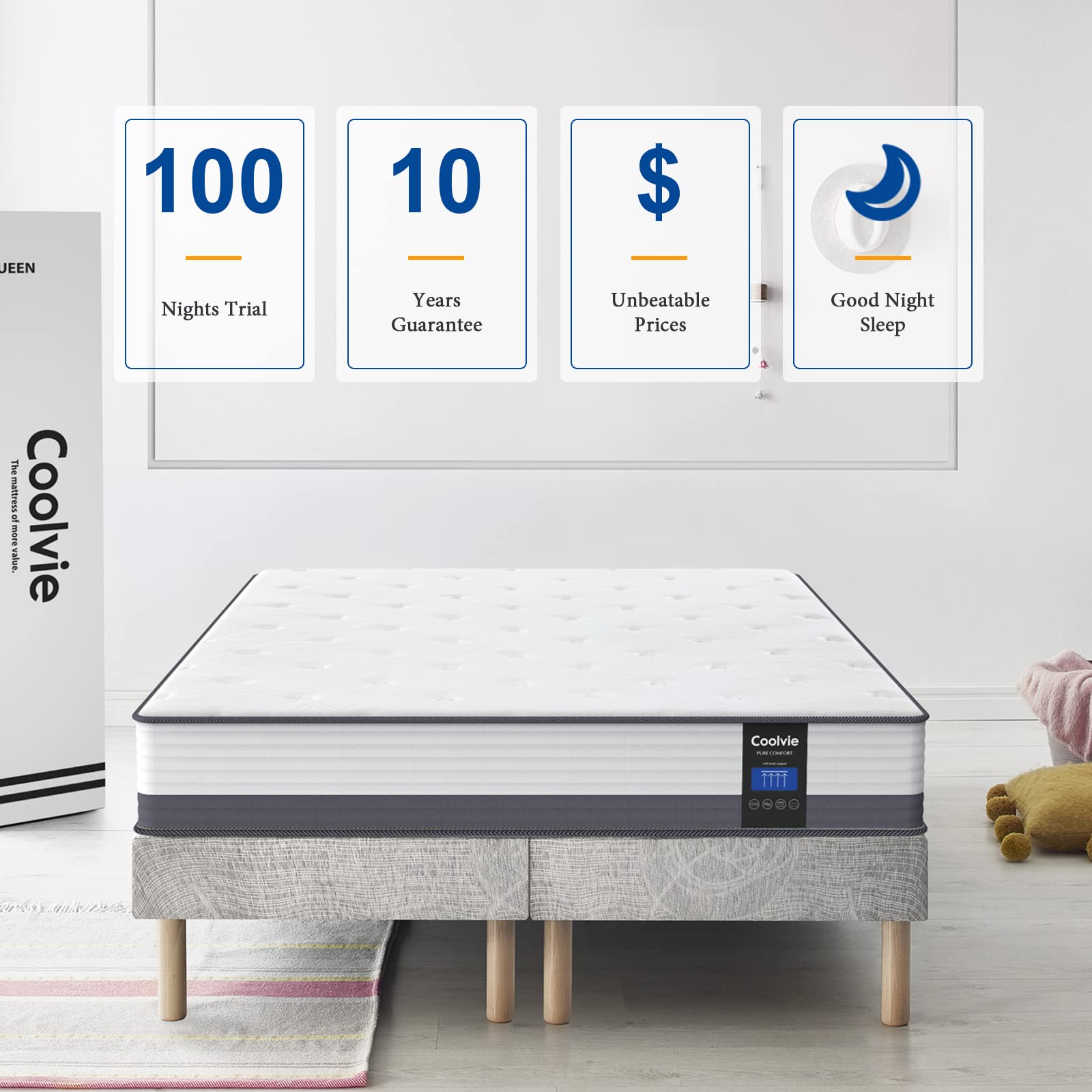 Queen Mattresses, 10 Inch Queen Size Hybrid Mattress, Bed in A Box