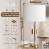 Bedside Table Gold Lamp for Living Room with USB Ports