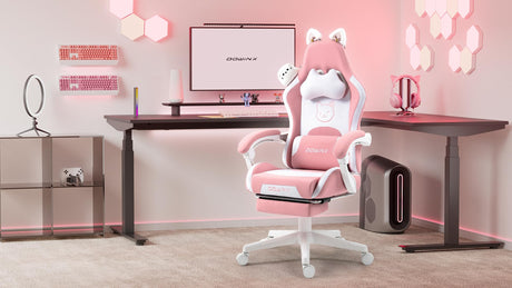 Gaming Chair Cute with Cat Ears and Massage Lumbar Support