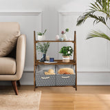 Small Ladder Shelf, 3-Tier Ladder with 3 Baskets, Wood Free Standing Display Stand