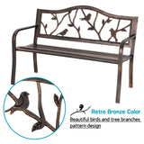 50" Outdoor Garden Bench,Patio Metal Frame Park Bench with Bird Backrest