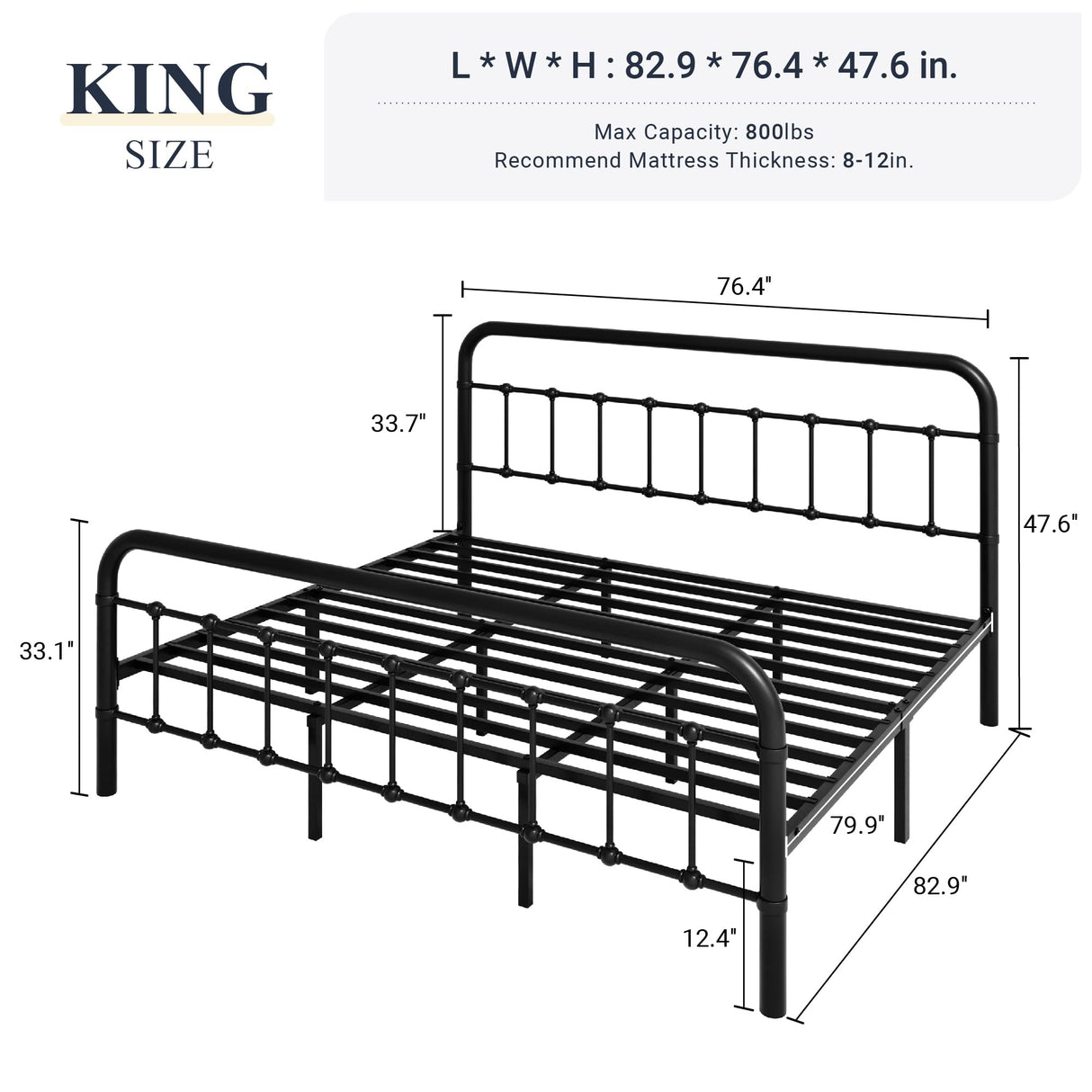 King Size Metal Platform Bed Frame with Victorian Style