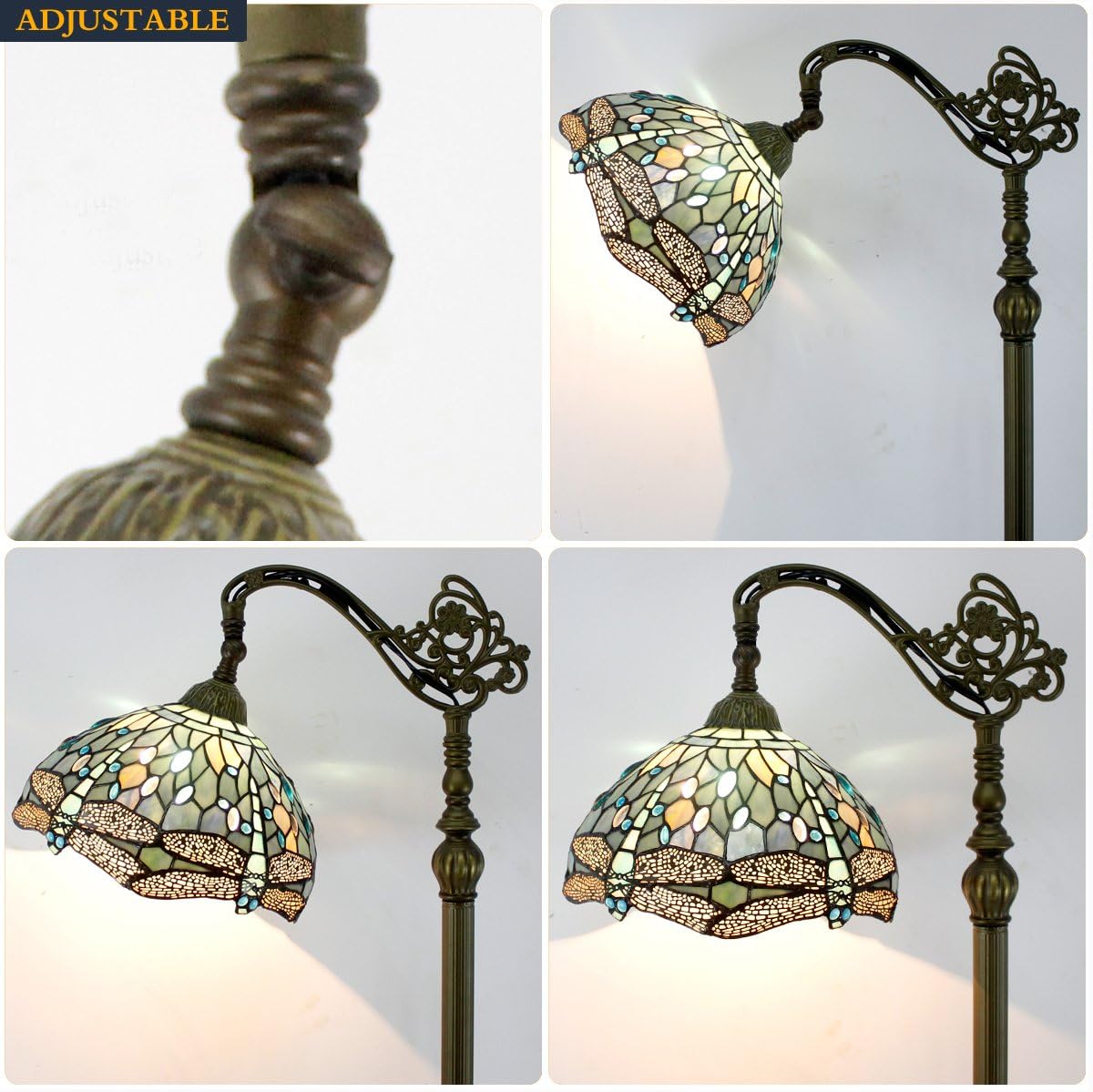Tiffany Floor Lamp Sea Blue Stained Glass Dragonfly