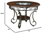 Glambrey Old World 45" Round Glass Top Dining Table, Brown