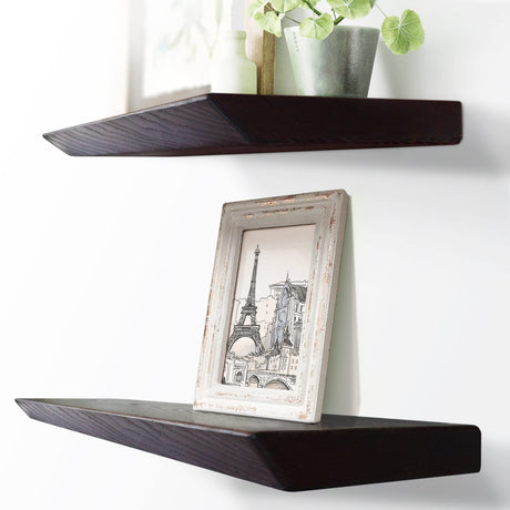 Floating Shelves Set of 2, Ash Wood Hanging Shelf with Invisible Brackets for Bathroom