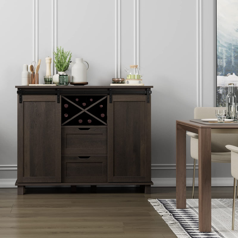 Farmhouse Buffet Sideboard Cabinet, Coffee Bar Cabinet with 2 Drawers and Adjustable Shelves