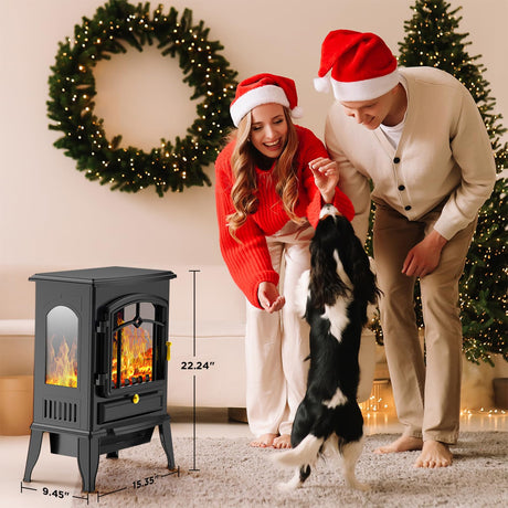 Freestanding Fireplace Heater with Realistic Flame